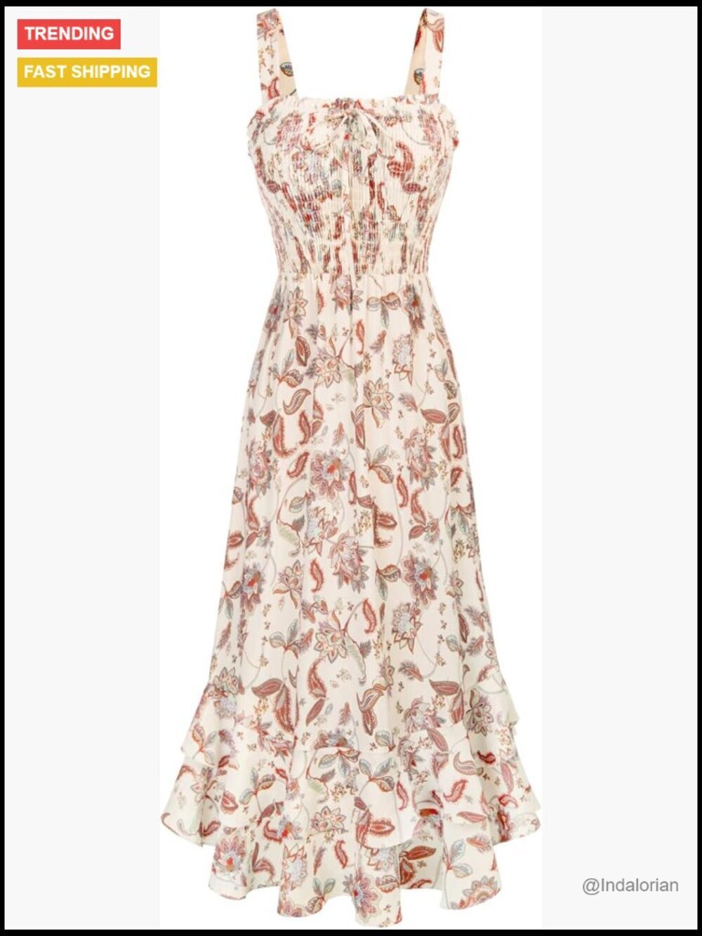 Square Neck Boho Maxi Dress Floral Smocked Sleeveless Swing A-Line Sundress